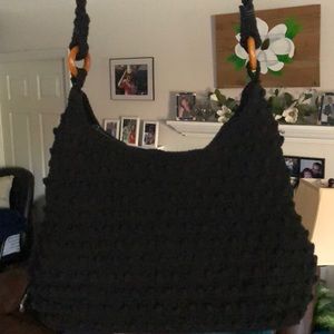 Crocheted Vintage Style Black 3 Pocket Handbag